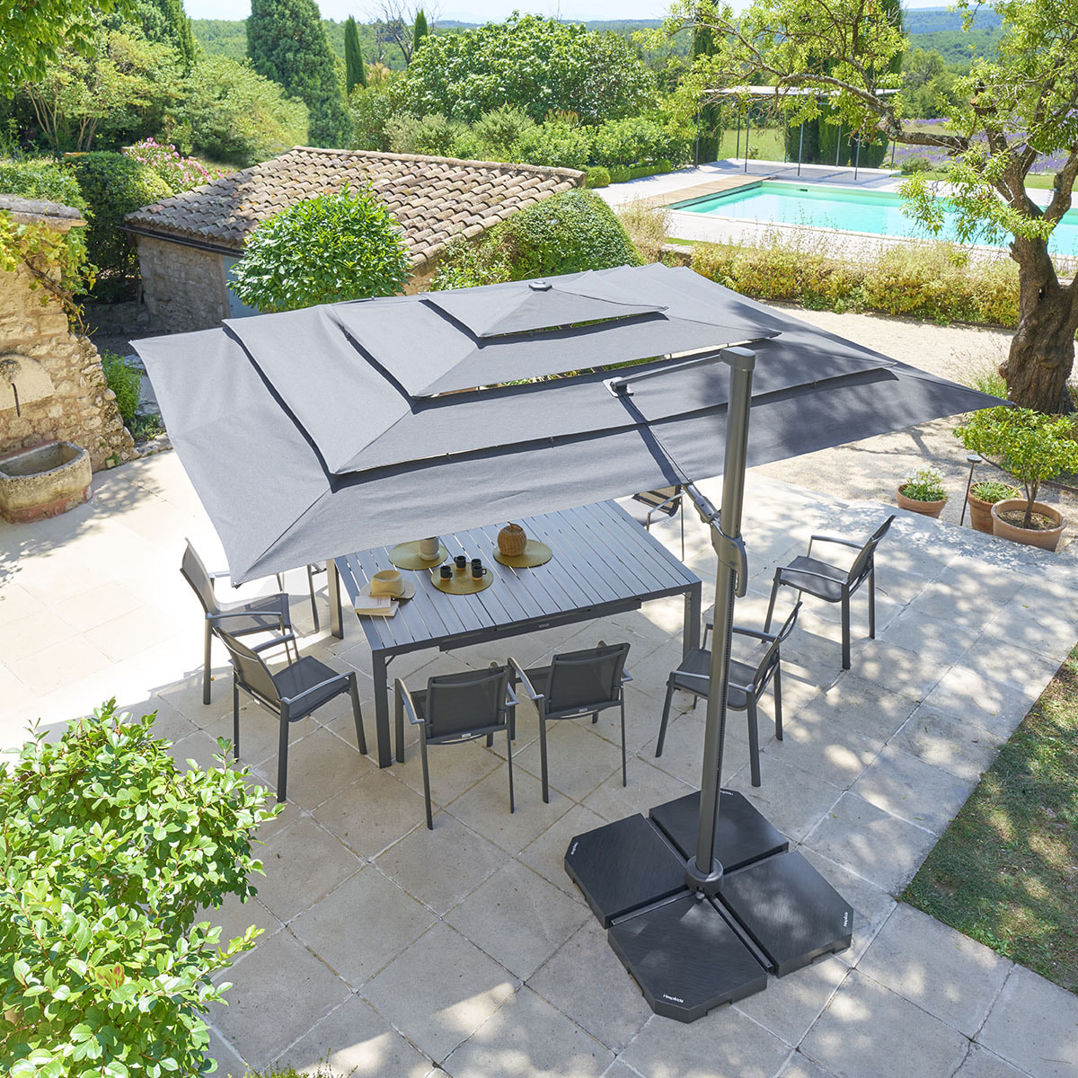 Parasol déporté rectangulaire multi-toile "Melhia" anthracite 4 x 3m