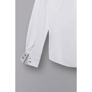 Camicia Uomo 2 Bottoni Button Down Slim Popeline Stretch Unito Bianco