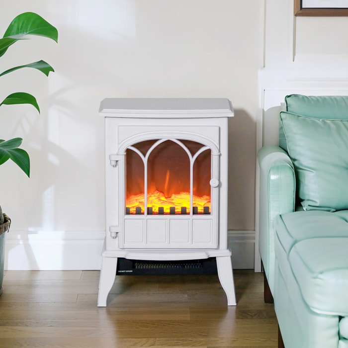 Cheminée électrique poêle style rétro 1000-2000 W simulation flammes LED porte blanc