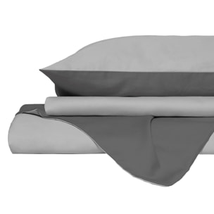 PARURE COPRIPIUMINO NATURAL COLOR, 100% Cotone, Made in Italy - FUMO/GRIGIO CHIARO