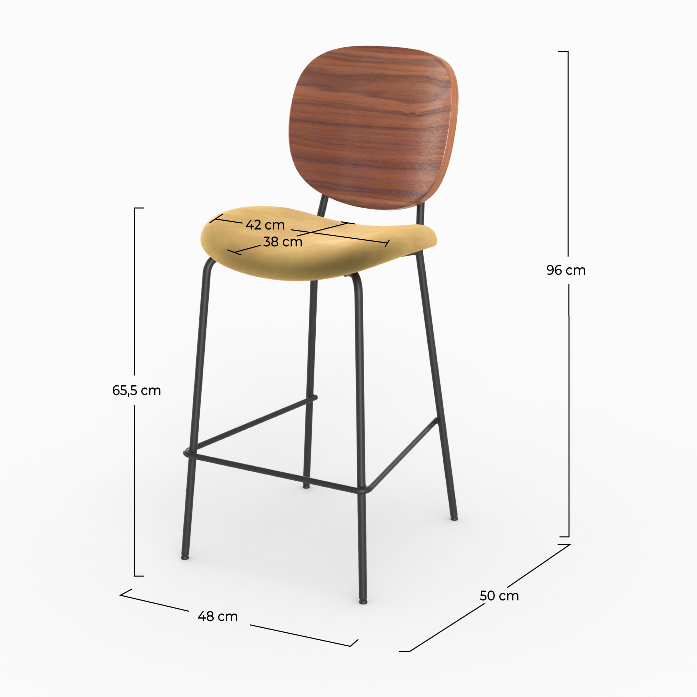 Lot de 2 chaises pour îlot central 65,5 cm en velours jaune - Simone