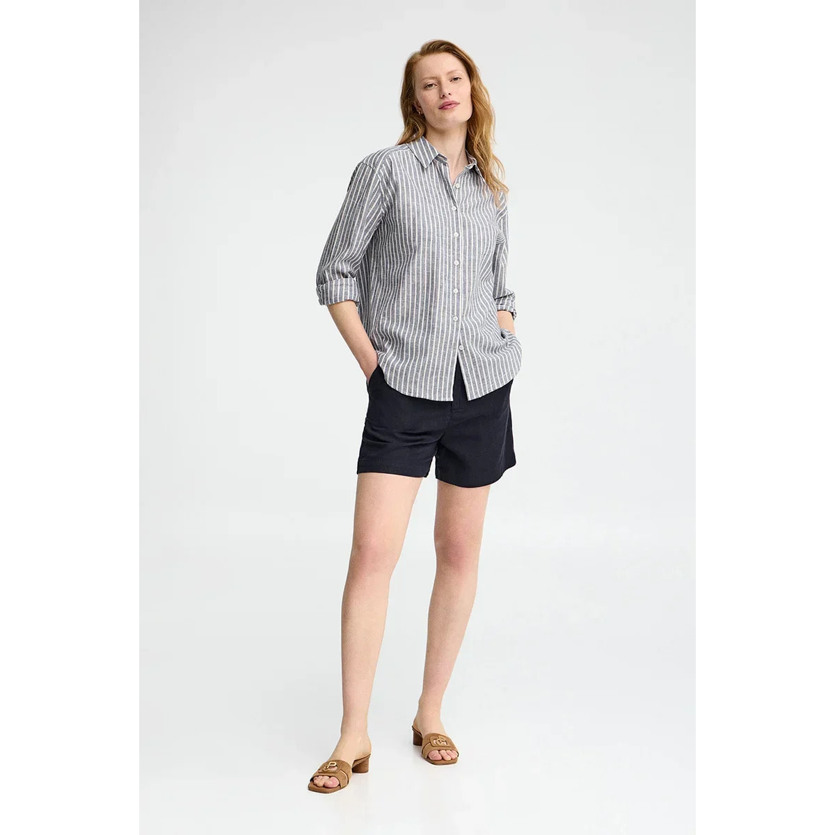 Camisa cotolino de rayas azul de corte regular con bordado Polo Club