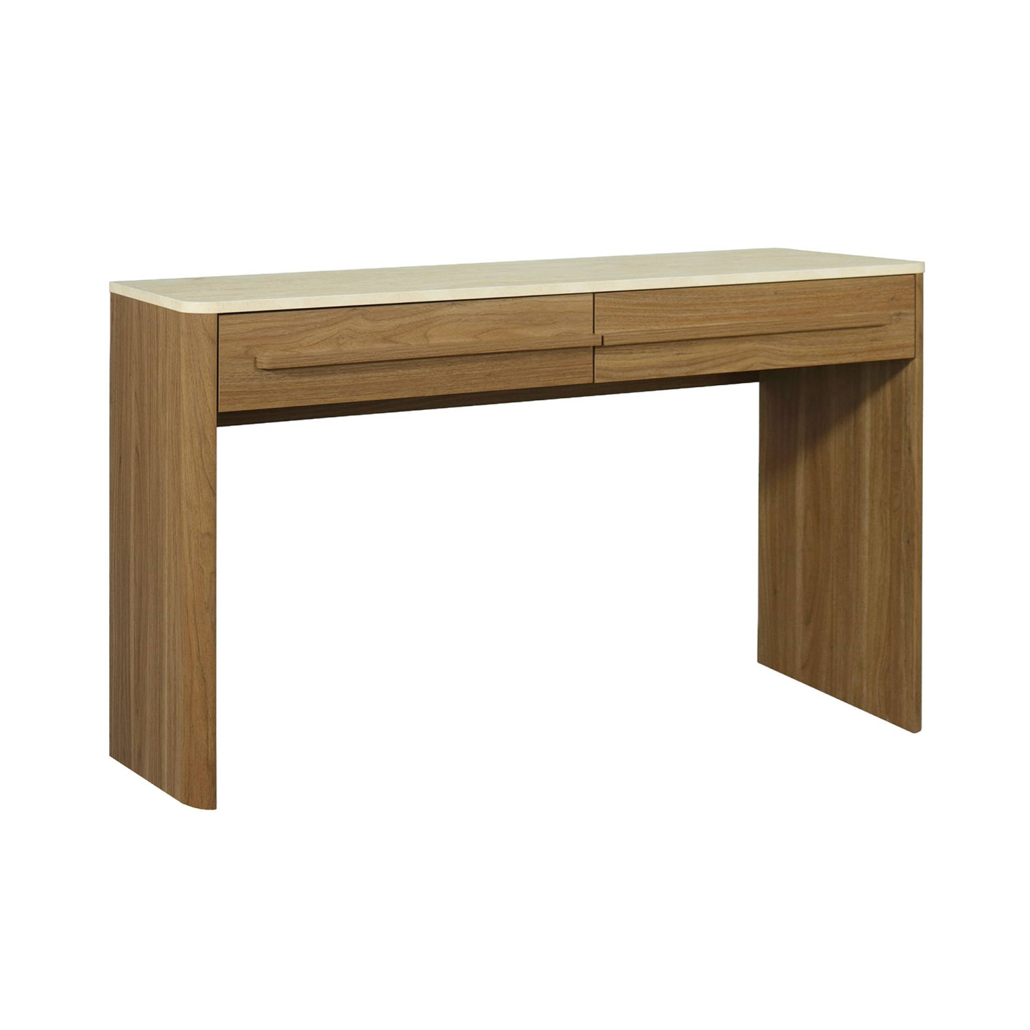 Console décor bois et effet travertin 2 tiroirs 120cm ARETHA