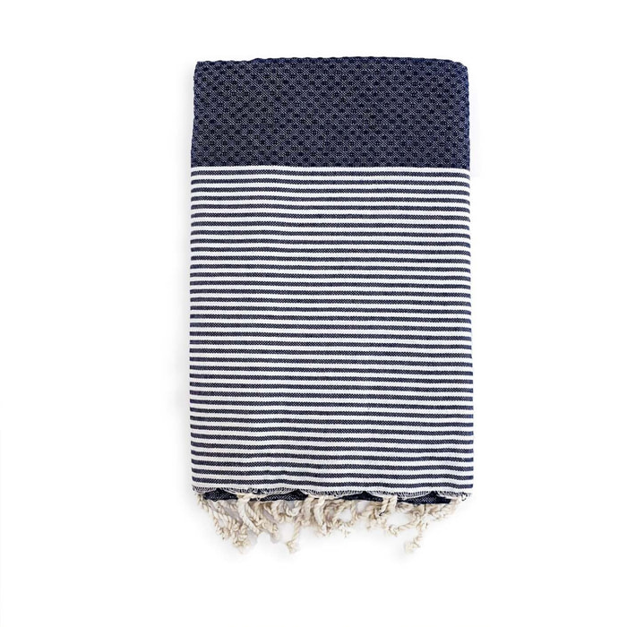 Fouta traditionnelle Mikanda Navy 100x200 190g/m²