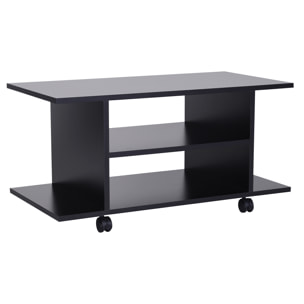 Meuble tv bas table basse a roulettes en panneaux de particules noir