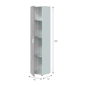 Armadio multiuso Reno, Mobile ausiliario a 1 anta e 3 ripiani, Guardaroba moderno, Mobile alto a colonna, cm 41x37h182, Cemento e Bianco