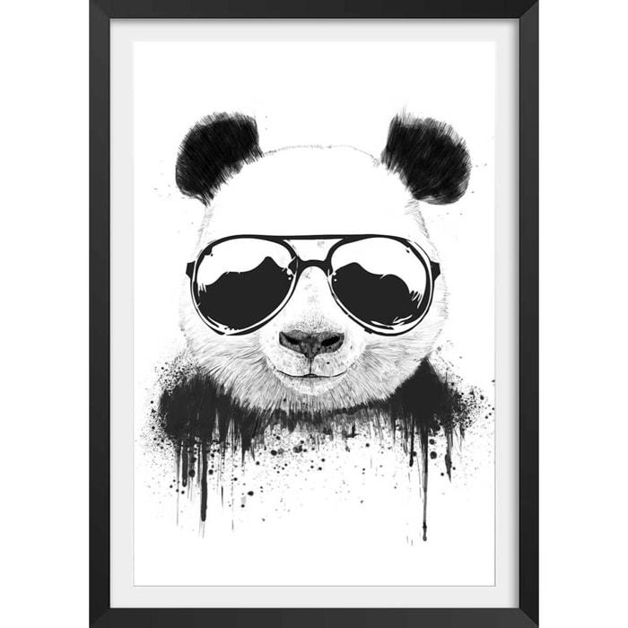 Affiche enfant cool panda  Affiche + cadre en bois - Noir