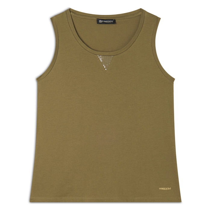 Canotta regular fit in jersey con inserto paillettes