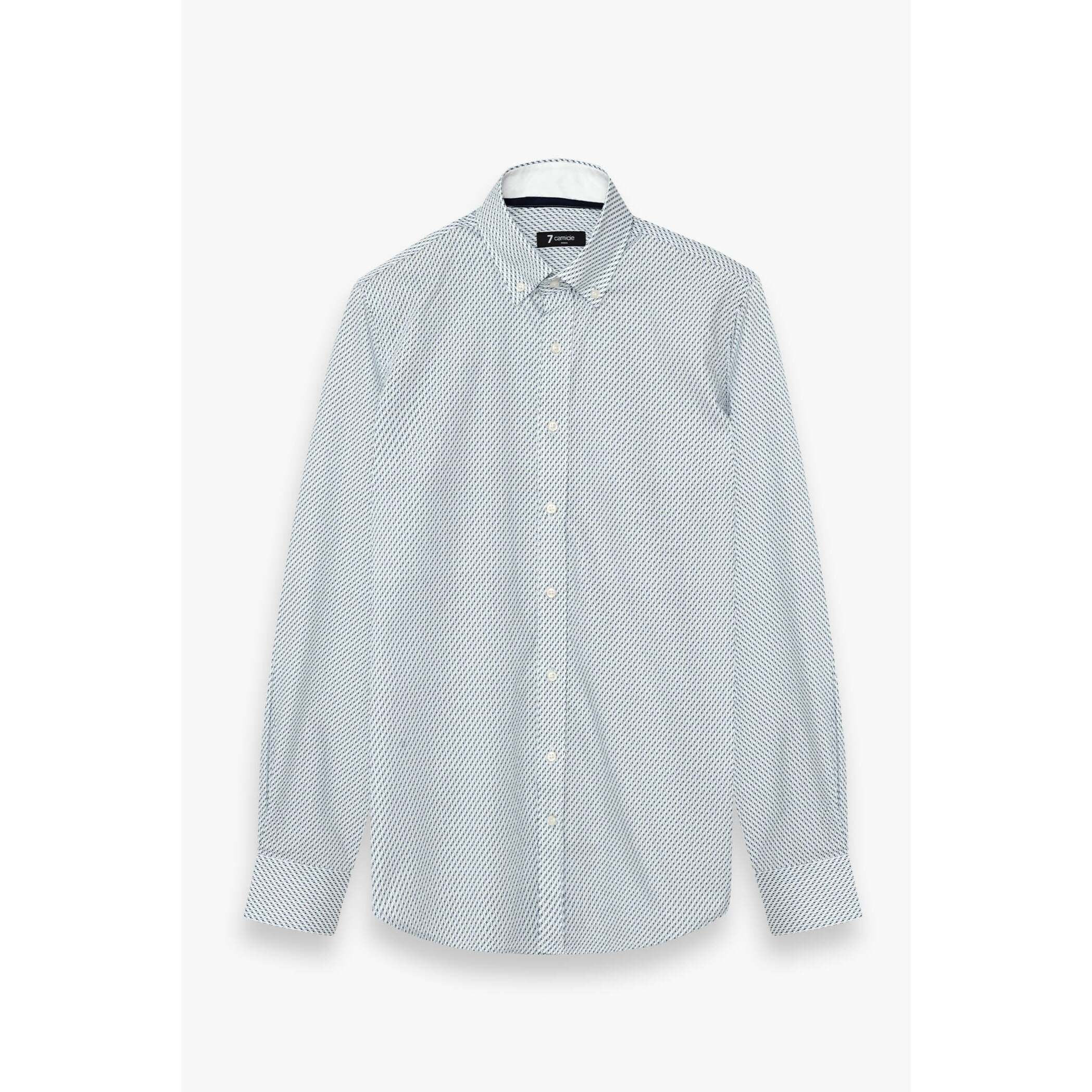 camicia uomo 1 bottone button down slim Armaturato Stampato Bianco e Blu