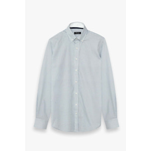camicia uomo 1 bottone button down slim Armaturato Stampato Bianco e Blu