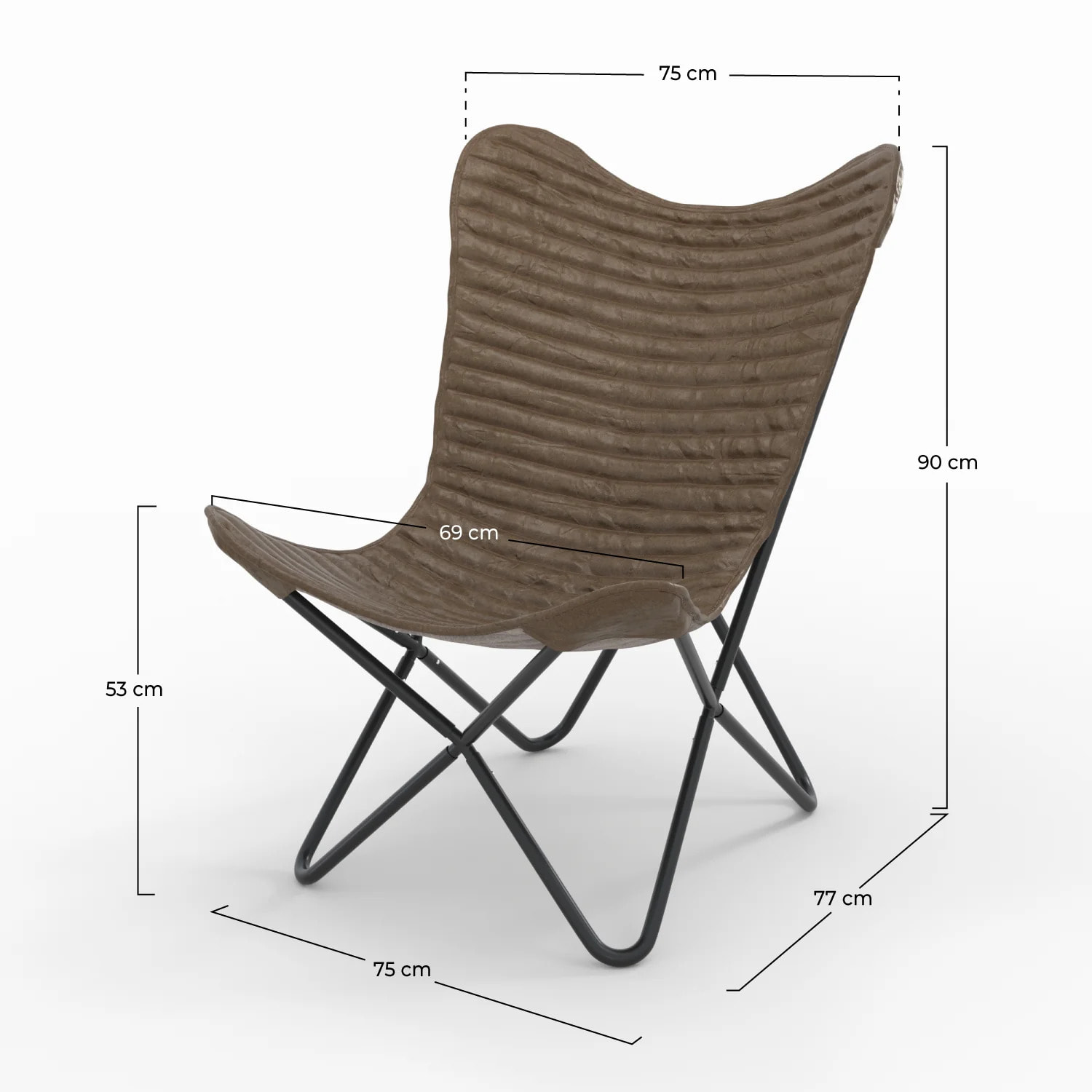 Fauteuil papillon en cuir de chèvre marron - Octave