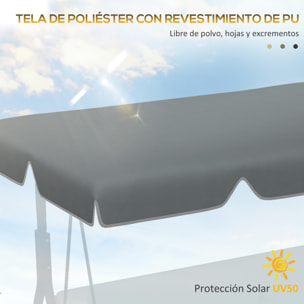 Toldo de Repuesto para Columpio de 2 Plazas Toldo Recambio para Balancín Cubierta de Reemplazo Protección UV50+ para Jardín Terraza Patio 192x144 cm Gris Oscuro