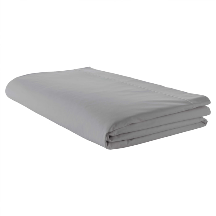 Drap plat piqué uni en percale de coton - Gris clair