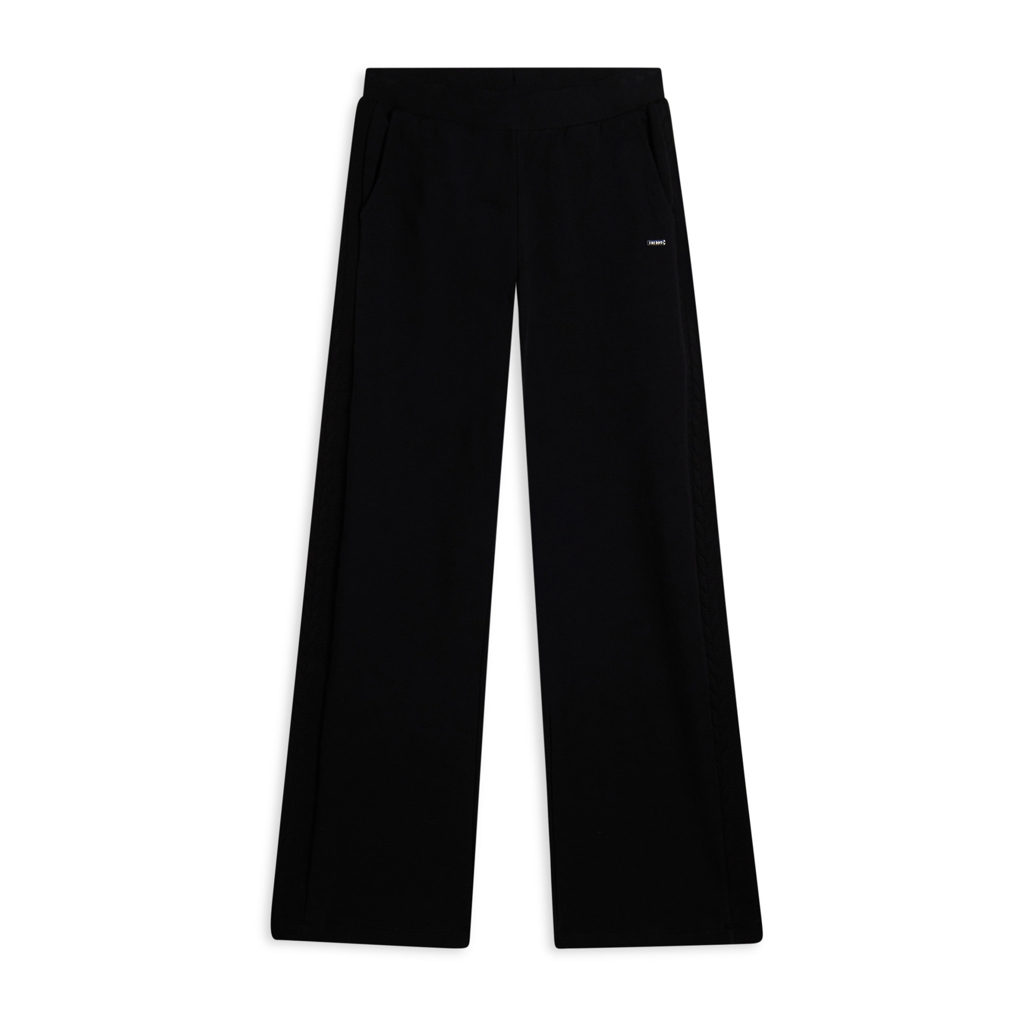 Pantaloni wide leg in felpa garzata e inserti a trecce