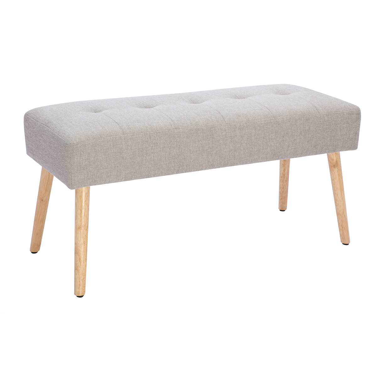 Banc scandinave capitonné en tissu effet velours texturé beige et bois clair L96 cm GUESTA