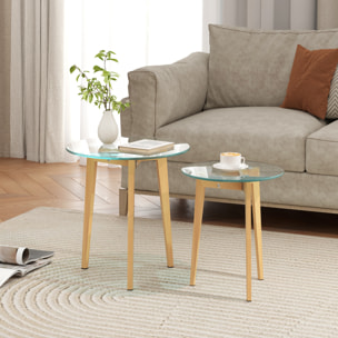 Mesas Auxiliares para Salón Mesas Nidos de 2 Piezas con Tablero de Vidrio Templado y Marco de Acero Mesas de Centro Pequeñas para Dormitorio Transparente