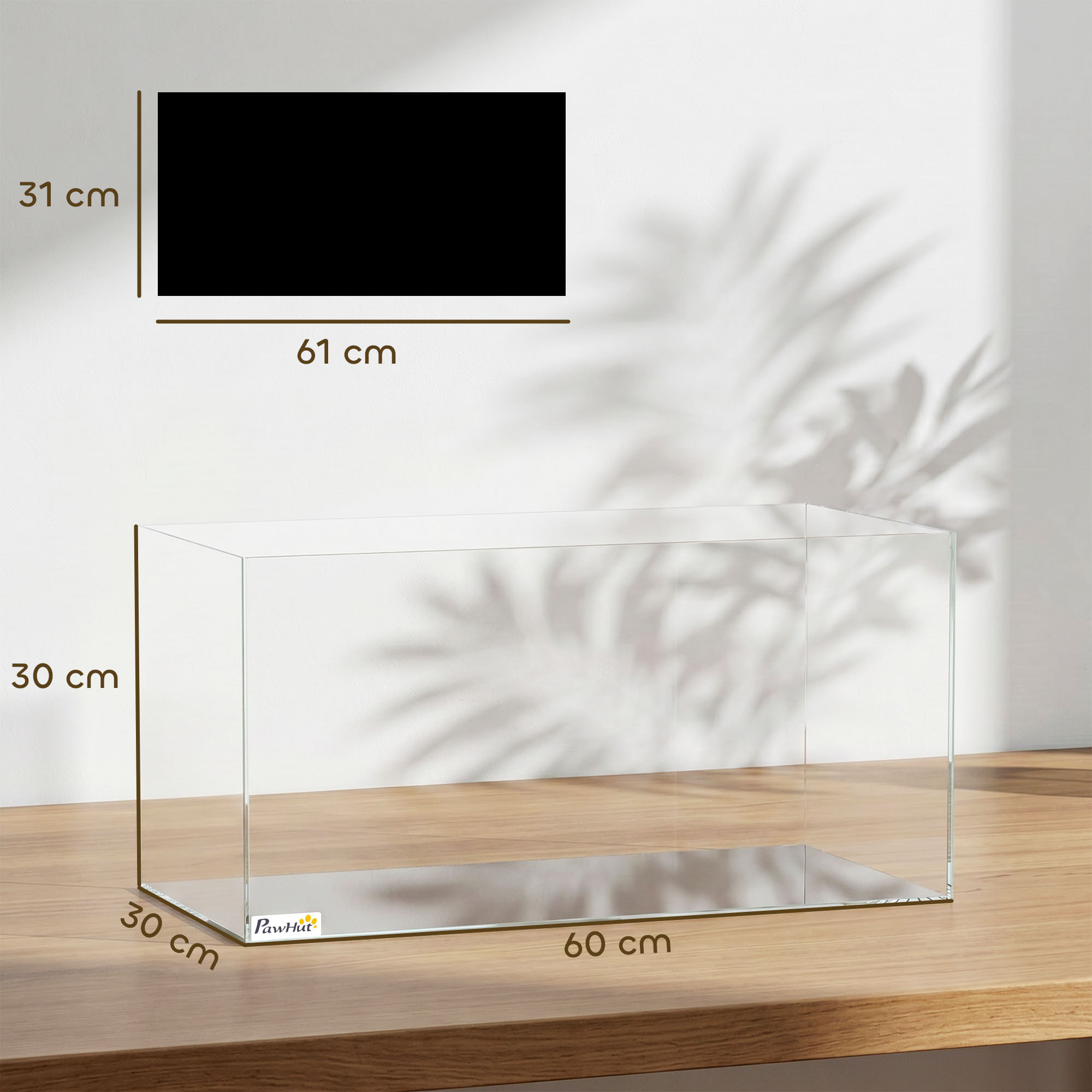 Acuario de Pecera 51 L, Pecera de Cristal con Alfombrilla Protectora, para Peces, Camarones y Tortugas, Transparente