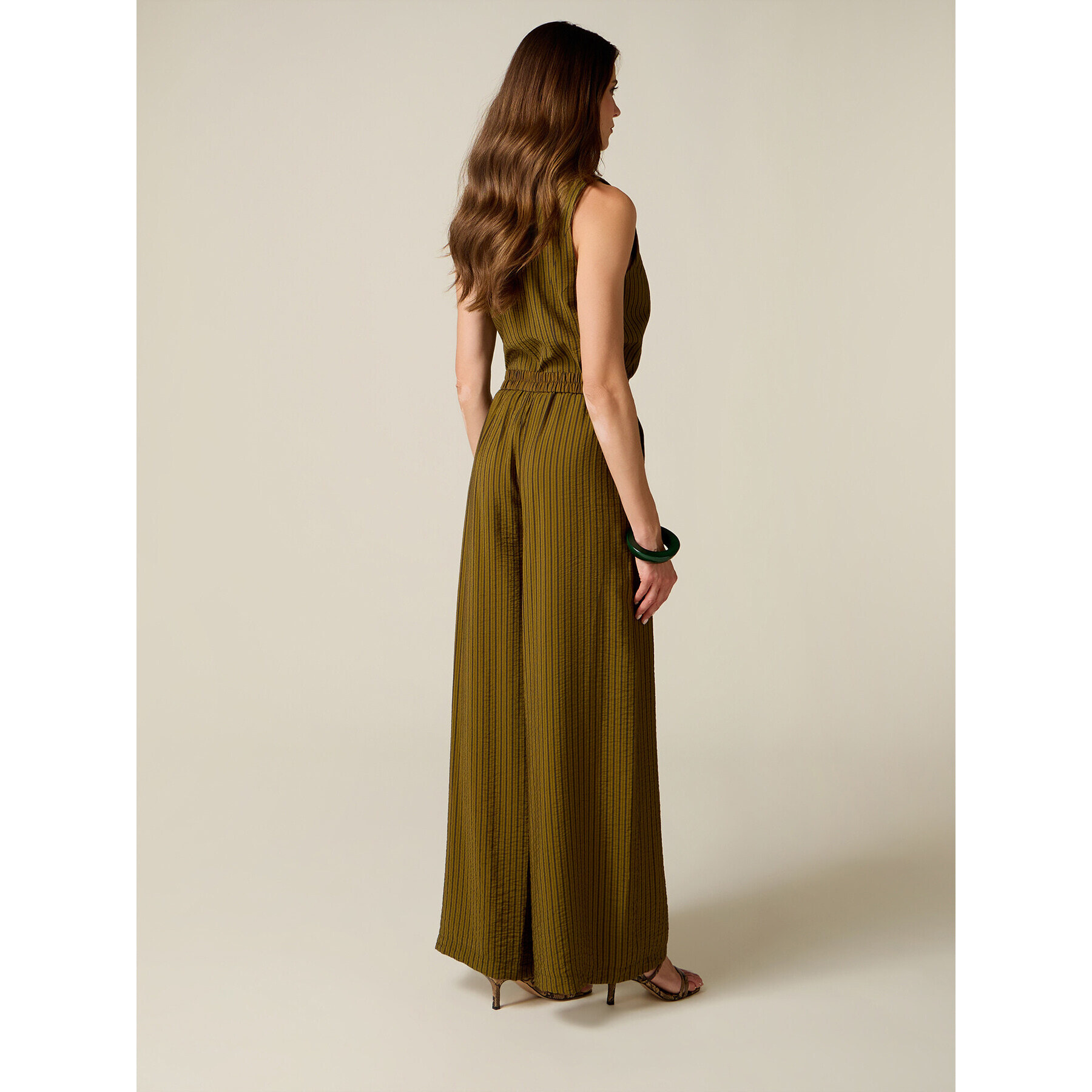 Oltre - Pantaloni palazzo gessati - Verde