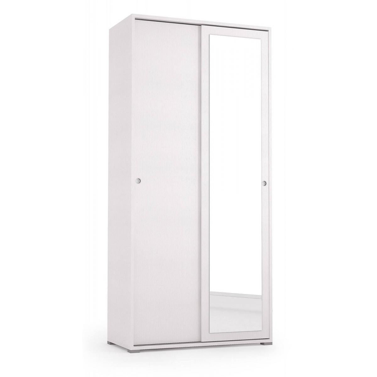 Guardaroba Tulipano, Armadio a 2 ante scorrevoli e specchio, Mobile con barra appendiabiti e ripiani, 100% Made in Italy, Cm 90x45h195, Bianco