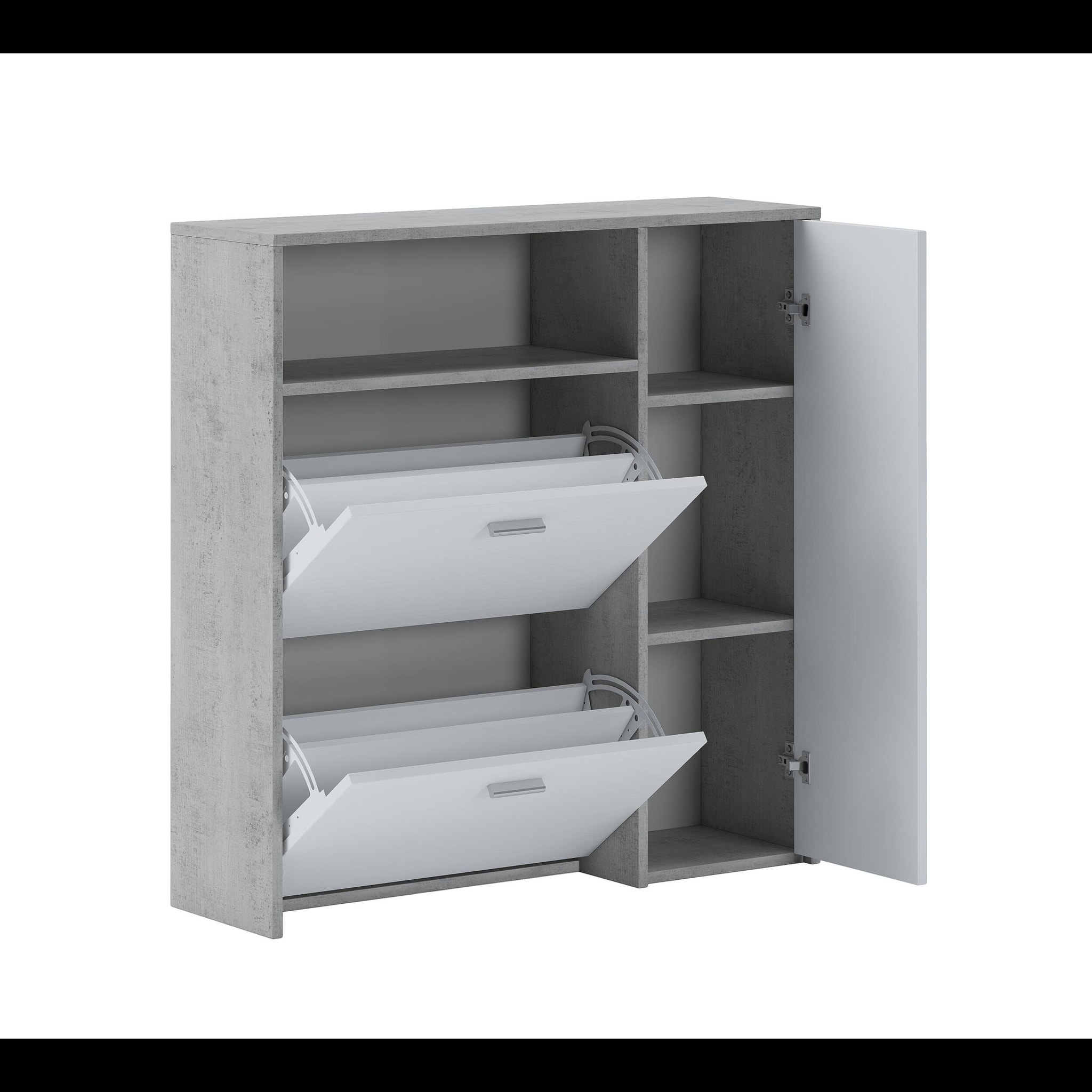 Scarpiera Mobile Portascarpe Salvaspazio Ingresso Con 2 Ribalte Doppia Profondità 4 Vani A Giorno Design Moderno Per Corridoio Sala 91.5 x 94 x 26.6 Cm Bianco e Grigio Cemento