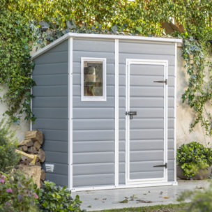 Manor Pent 6x4- Casetta da Giardino 183,50x200,50x111 cm 1 Anta per deposito attrezzi finitura effetto legno graffiato in Resina Grigio