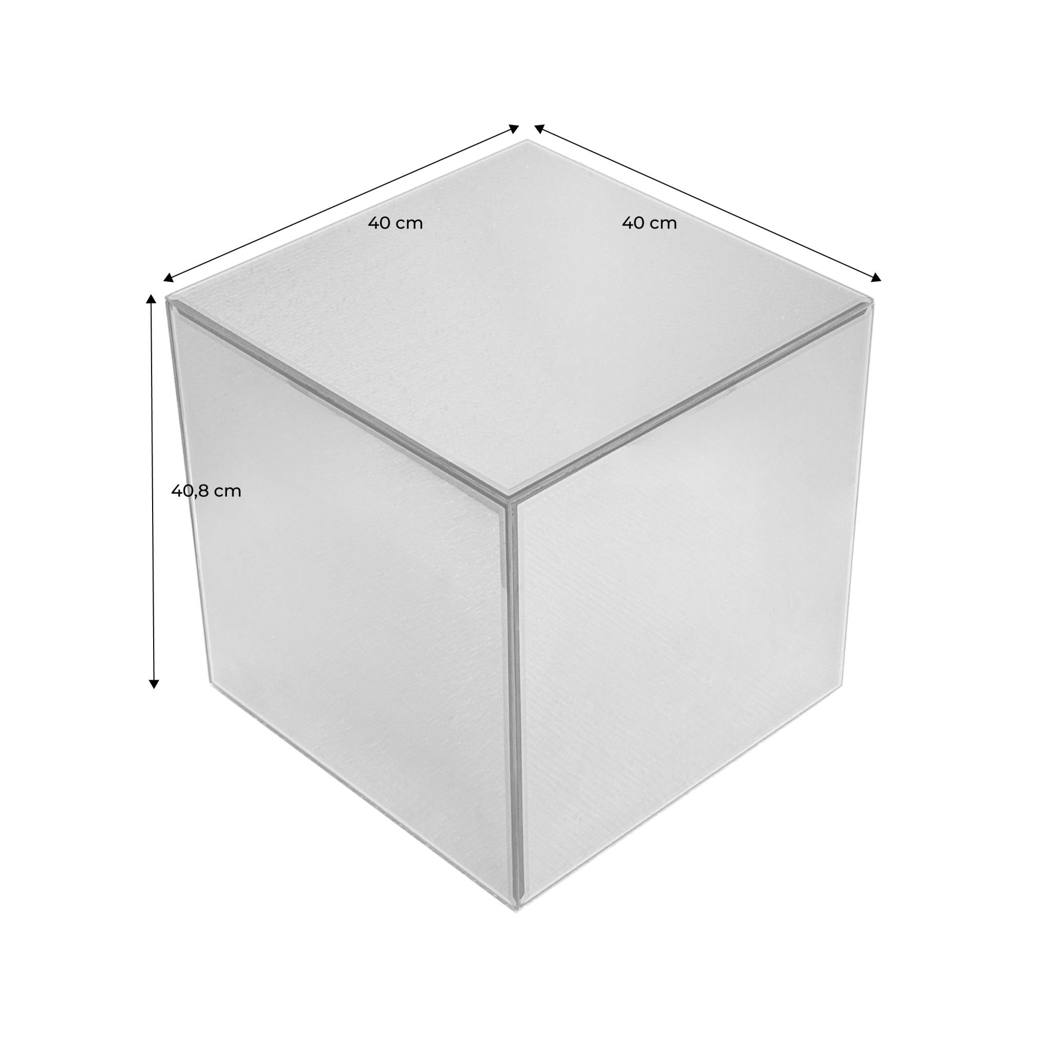Table cubique miroir transparent. bout de canapé. table d'appoint cube miroir 40cm