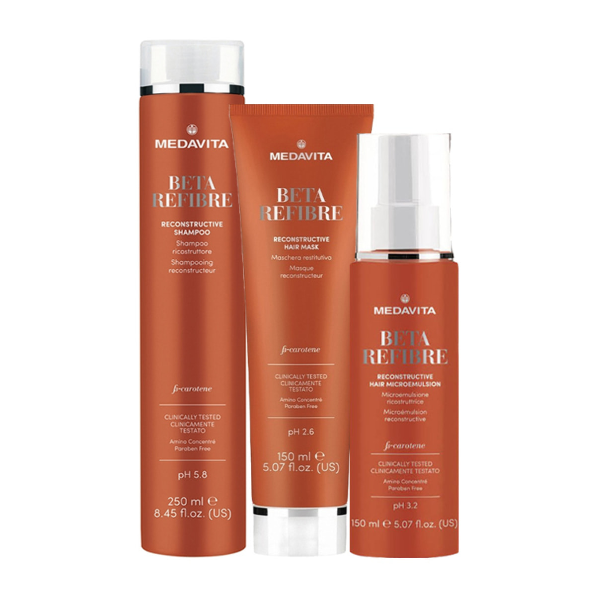 MEDAVITA Kit Beta Refibre Shampoo 250ml + Mask 150ml + Microemulsione Ricostruttrice 150ml