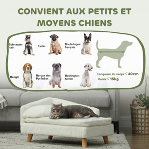 Canapé chien méridienne style scandinave 2 coussins déhoussables bois aspect fourrure crème