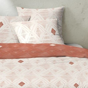 Parure de couette 100% coton 57 fils à motifs losange - blanc et terracotta