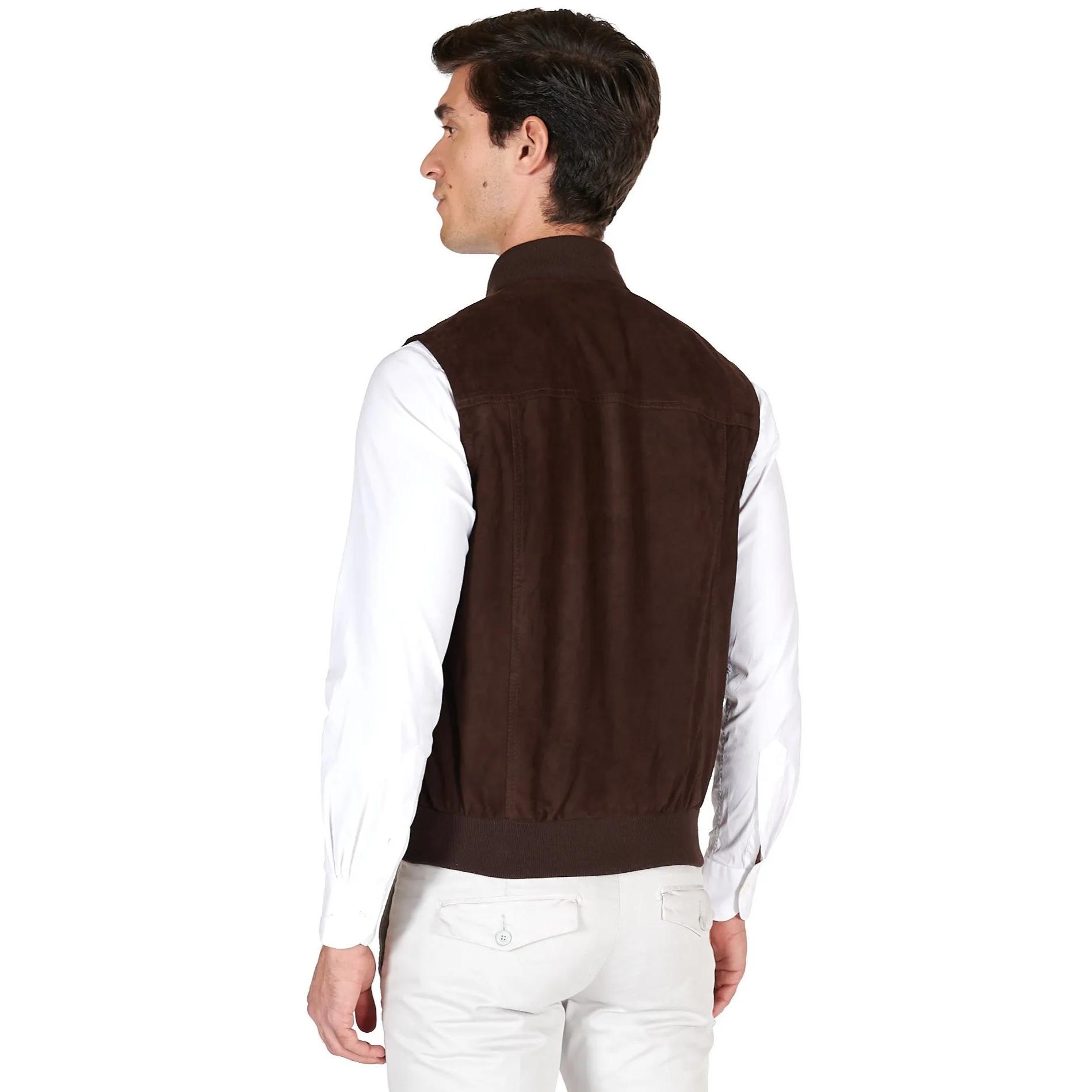 Gilet in pelle camoscio testa di moro con bottoni