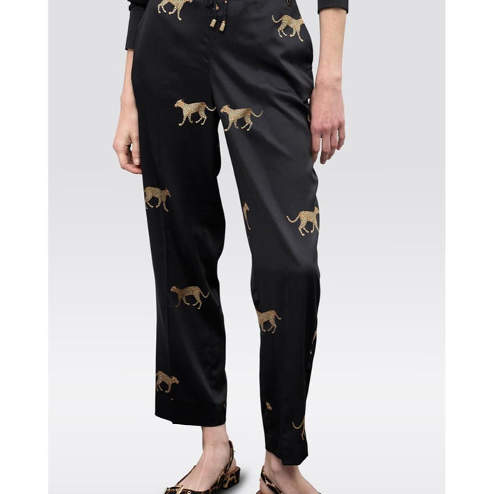 Jogger in raso con stampa leopardata