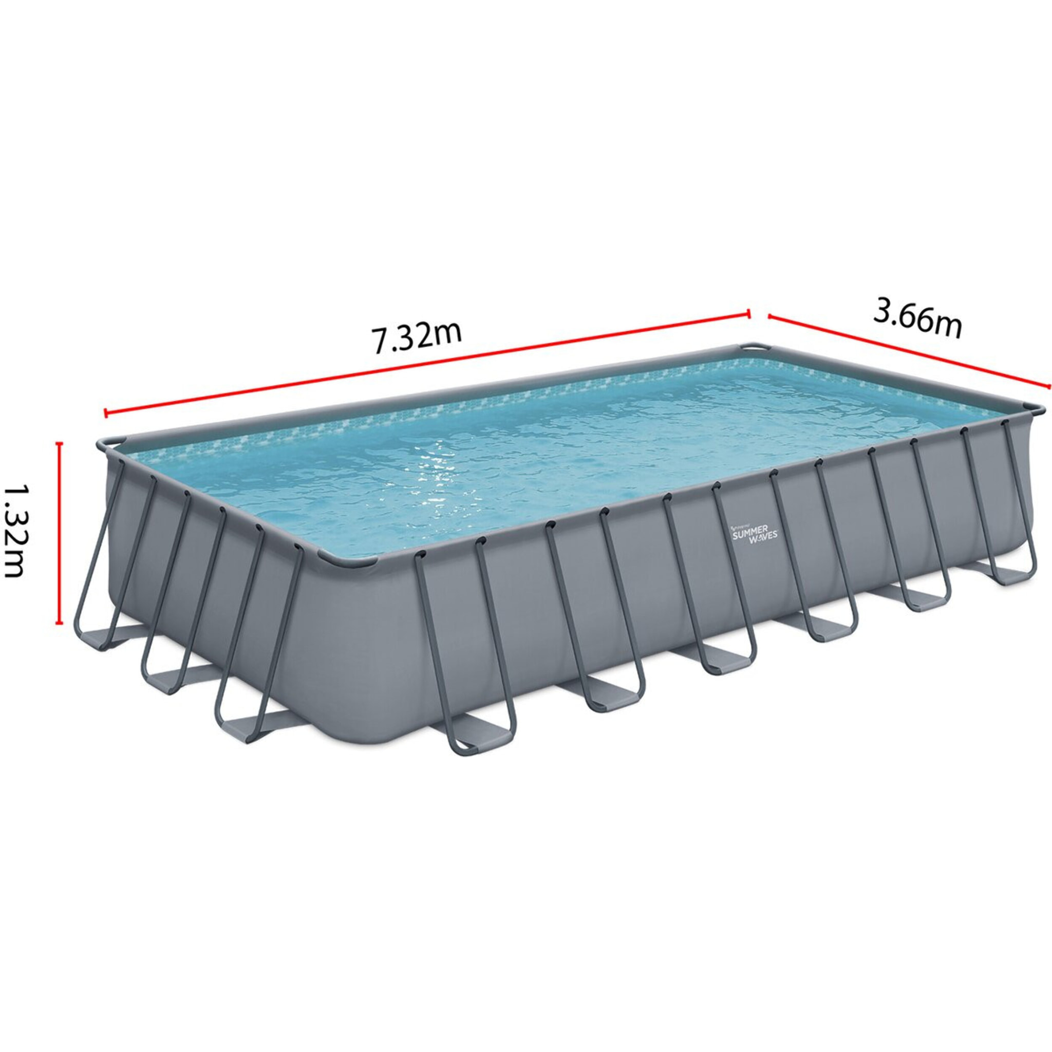Piscine tubulaire grise - "LUDO 5" - 7.32 x 3.66 x 1.32 m - Filtration à  sable 5,7m3/H