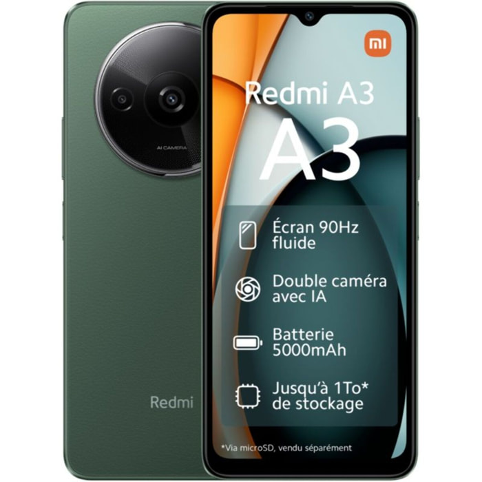 Smartphone XIAOMI Redmi A3 Vert  64Go