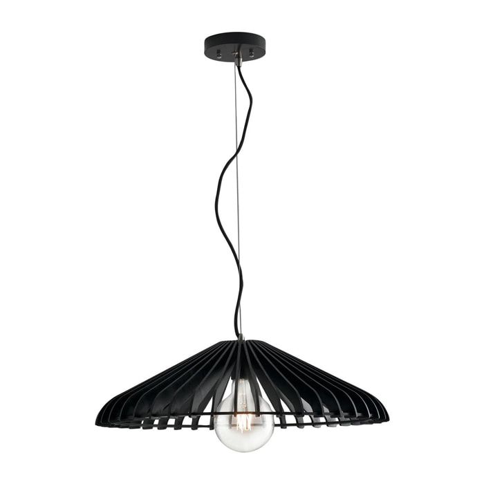 Lampadario a sospensione CALDER in legno nero con cavo in tessuto 30 cm.