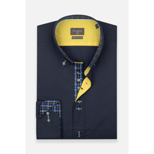 Camicia Uomo 1 Bottoni Button Down Slim Popeline Stretch Unito Blu
