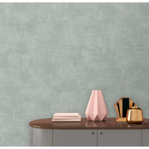 Papier peint uni effet toile lin vert sauge