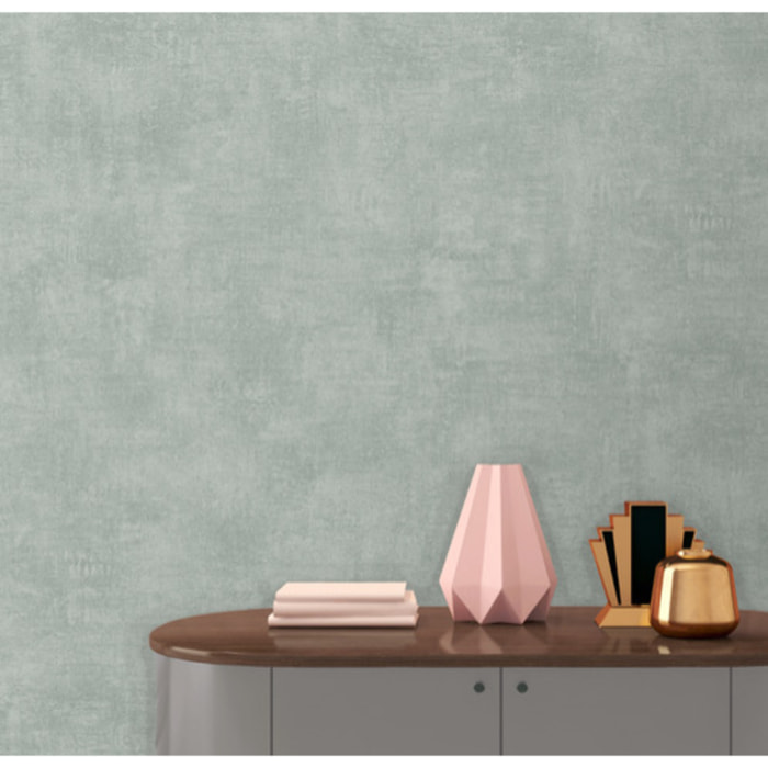 Papier peint uni effet toile lin vert sauge