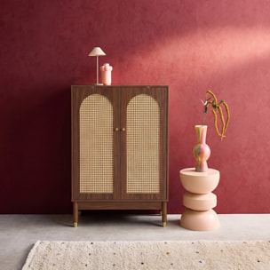 Meuble à chaussures, petit buffet décor bois et cannage 2 portes JUDITH