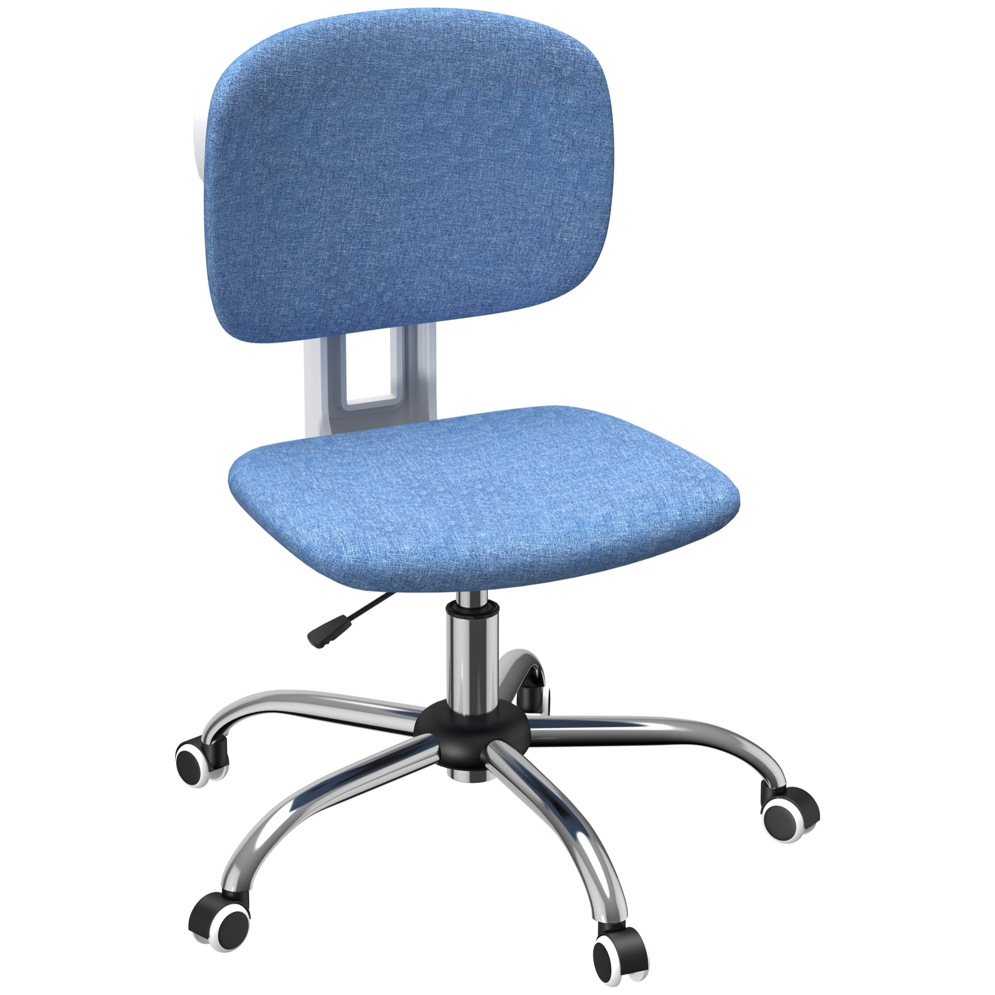 Chaise de bureau hauteur réglable pivotante 360° dossier ergonomique piètement chromé tissu bleu