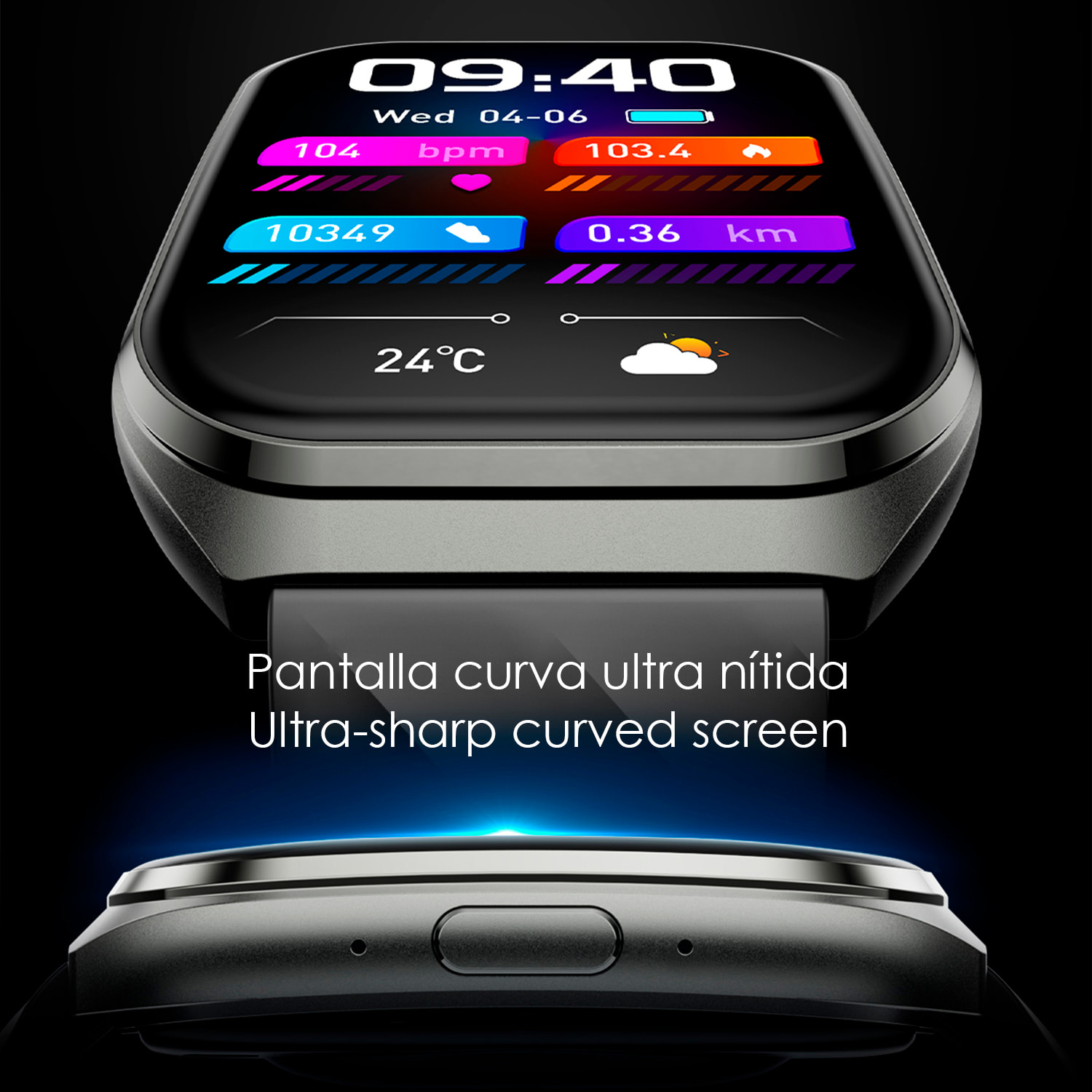 Smartwatch QS66. Pantalla de 1.83" con batería de larga duración. Llamadas Bluetooth, asistente de voz, monitor de salud y múltiples modos deportivos. Correa de metal.