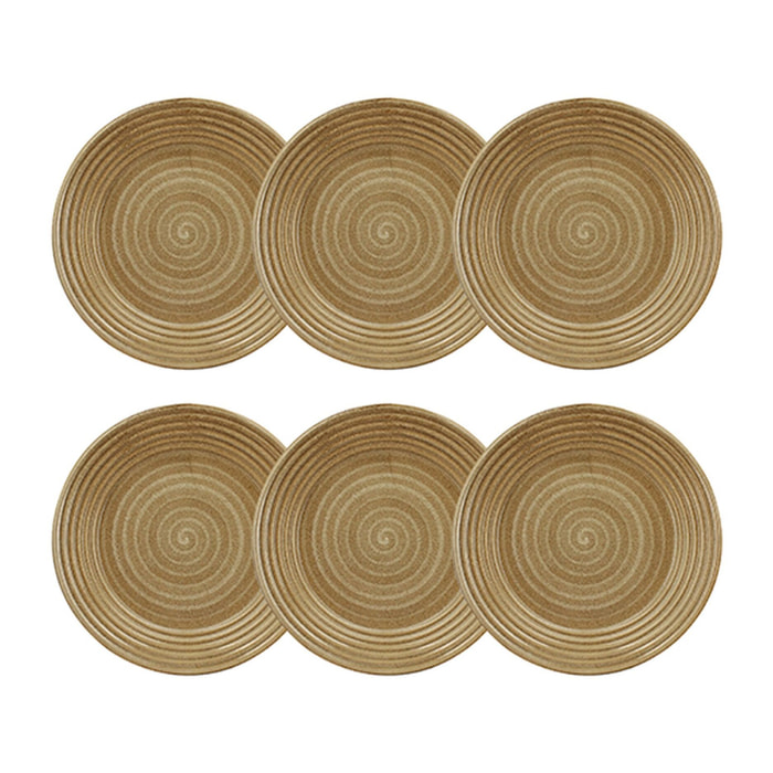 Lot de 6 assiettes plates 27cm en grès caramel TURBOLINO