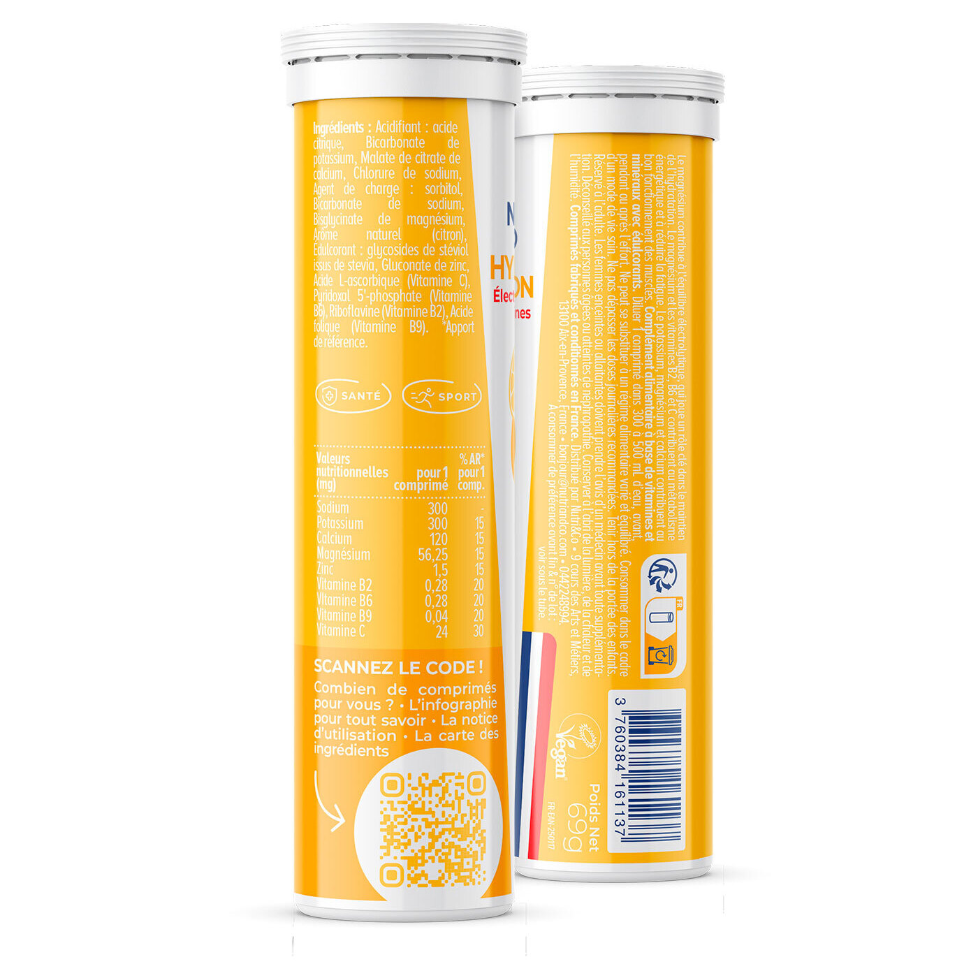 Nutri&Co Électrolytes Hydratation - 5 Minéraux 4 Vitamines - Goût Citron - Lot de 3 tubes - 45 comprimés