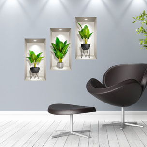 Stickers muraux 3D | Sticker Mural Autocollant effet 3D plantes déco séjour - Stickers adhésifs 3D Chambre Salon Trompe l'oeil