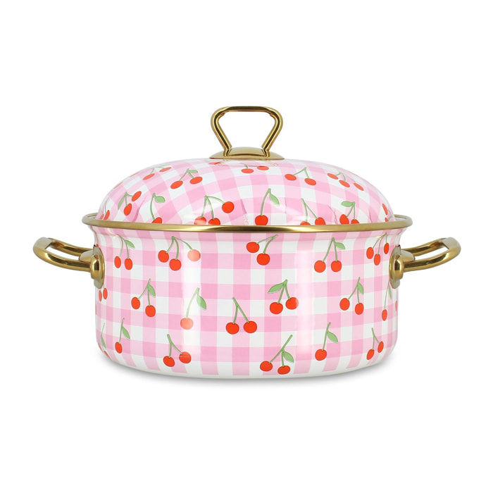 Faitout 20cm en acier émaillé avec motif cerise - tous feux VICHY