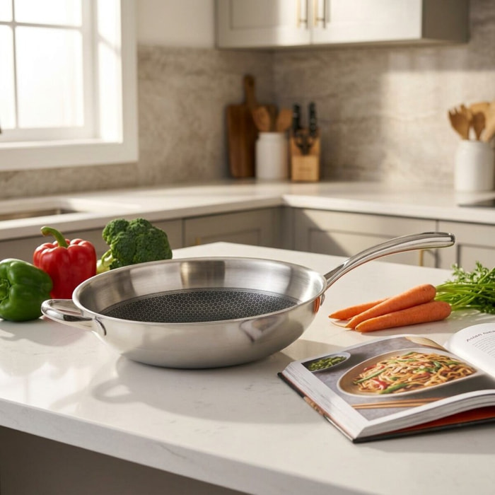 Poêle wok 30 cm en inox 18/10 Elo Relief Evolution