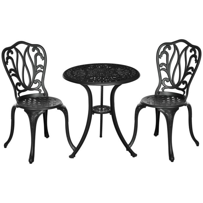 Ensemble salon de jardin 2 places avec table ronde style rétro fonte alu noir
