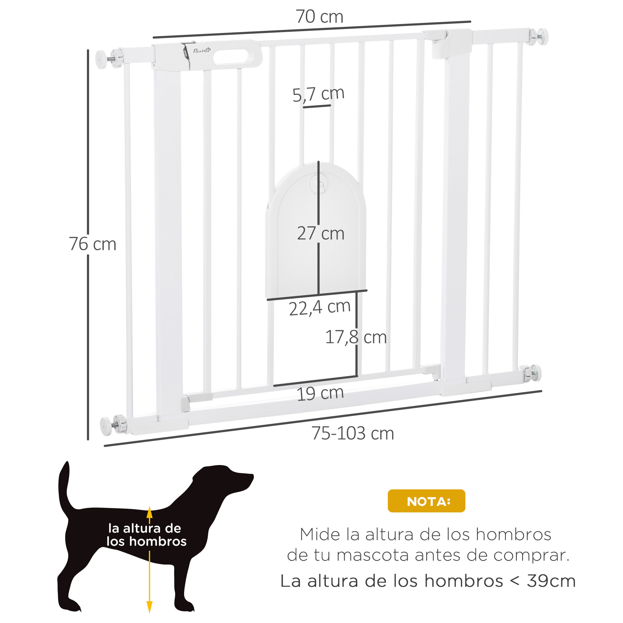 Barrera de Seguridad Perros 75-103cm con 2 Extensiones Cierre Automático Blanco