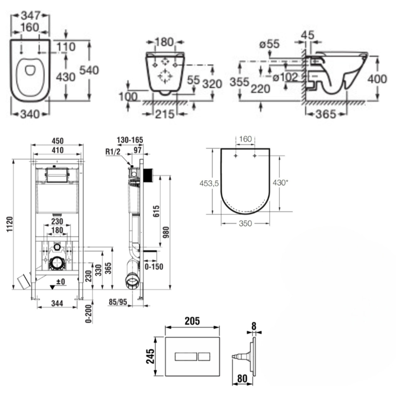 Pack WC bâti-support ECO 2 L Roca + WC suspendu Roca avec abattant SoftClose + plaque blanche (ROROGAWR04-IN)