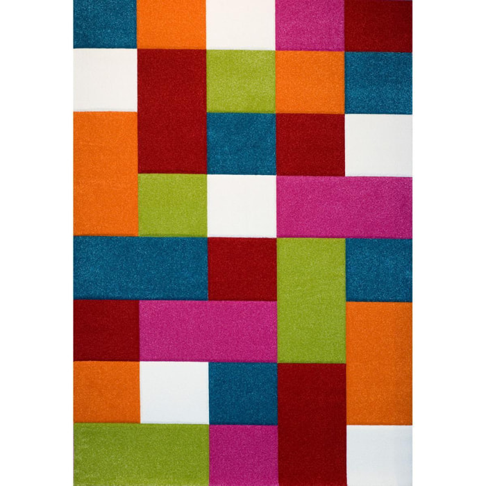 tapis chambre 200x290 tissé multicolore rectangle motif damier CARREAUX