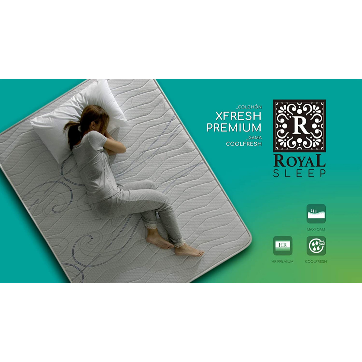 Colchón viscoelástico Royal Sleep Xfresh Premium, 21 cm, Antiácaros, Coolfresh, Firmeza alta